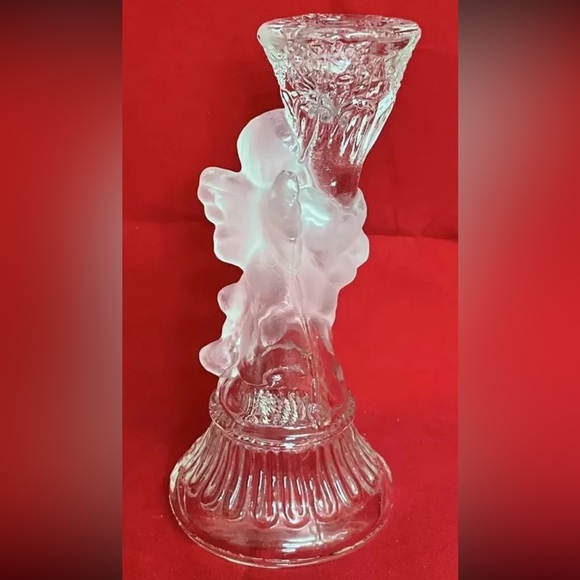 Cherub Angel Candlestick Holder Clear and Frosted Glass 6.5" for Dinner Candles - Picture 4 of 7